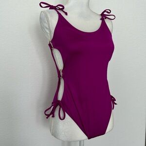 H&M Swim Purple one piece w/ gold detail and side cutouts